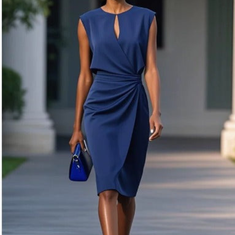 Immae | Vestido Midi Elegante sin Mangas con Fruncido Lateral