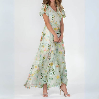 Vestido maxi mujer con estampado floral y escote en V