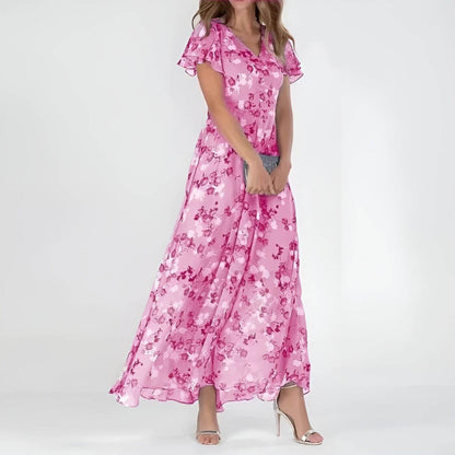 Vestido maxi mujer con estampado floral y escote en V