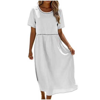 Vestido largo mujer algodón poliéster perforado verano casual