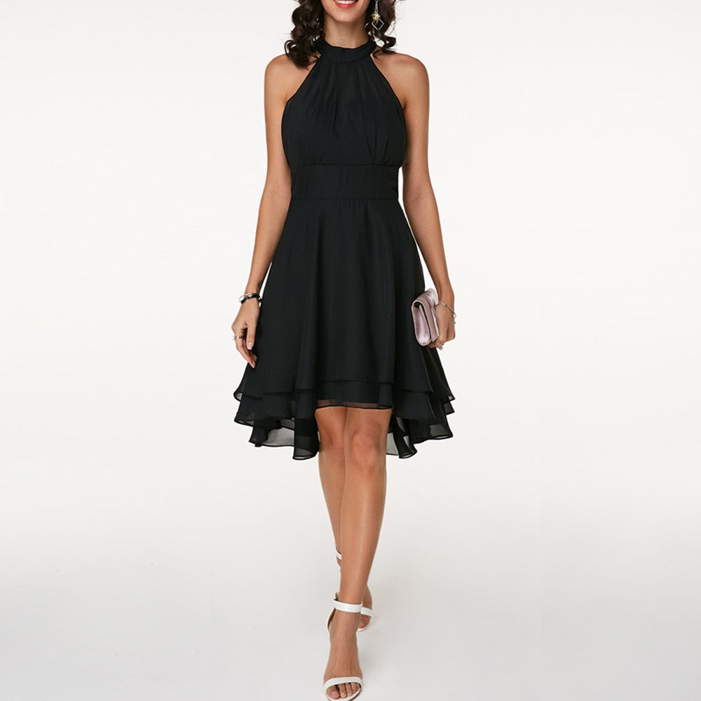 Emma | Vestido corto elegante de mujer con cuello halter y caída fluida