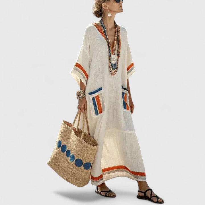 Galiana | Vestido midi bohemio para mujer con bolsillos fresco y ligero | Transpirable