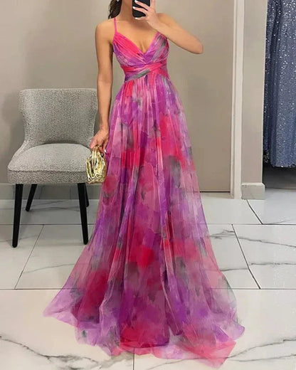 Gundisalva | Vestido maxi elegante para mujer con estampado floral primaveral