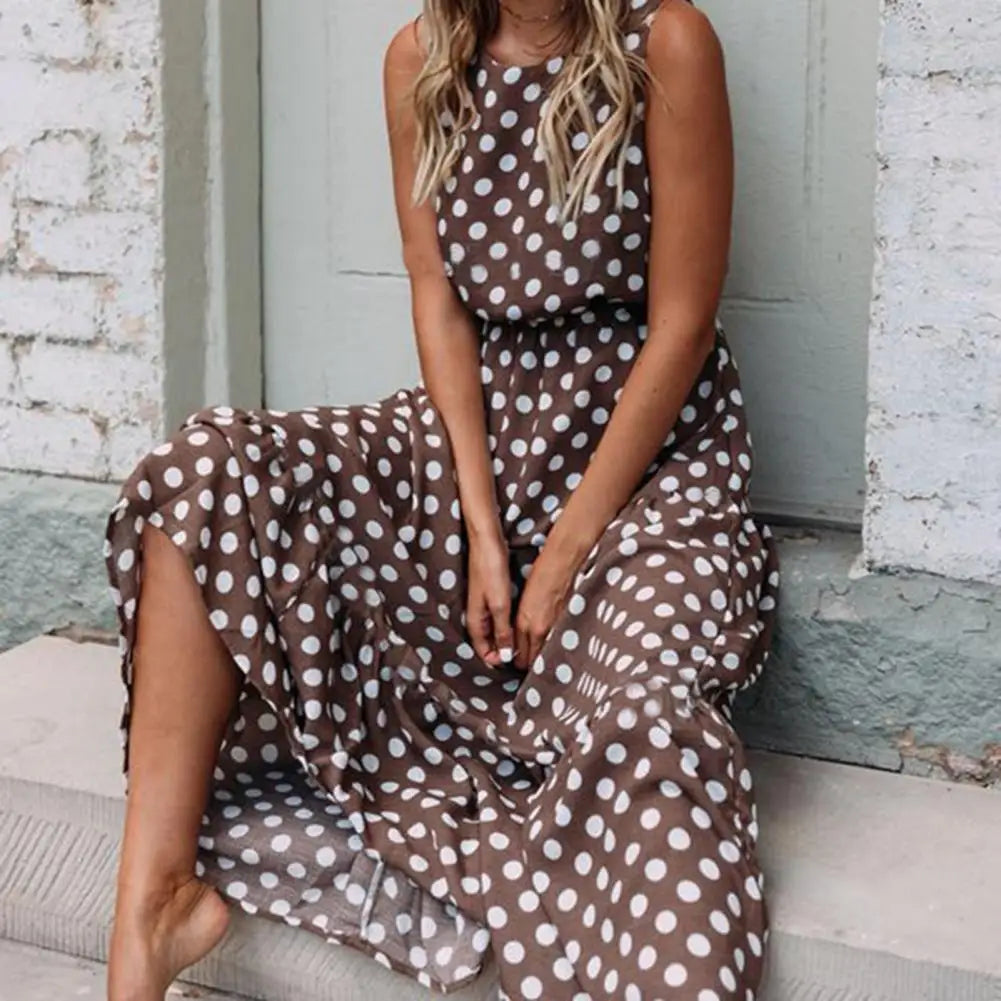 Hestia | Vestido maxi casual sin mangas con lunares
