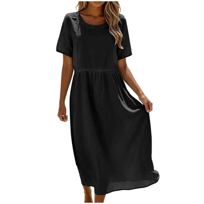 Vestido largo mujer algodón poliéster perforado verano casual