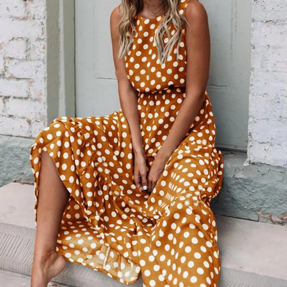 Hestia | Vestido maxi casual sin mangas con lunares