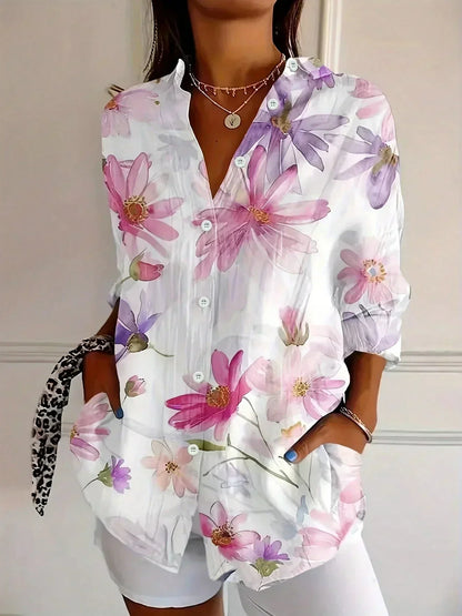 Blusa mujer estampada colorida manga larga – casual ligera verano