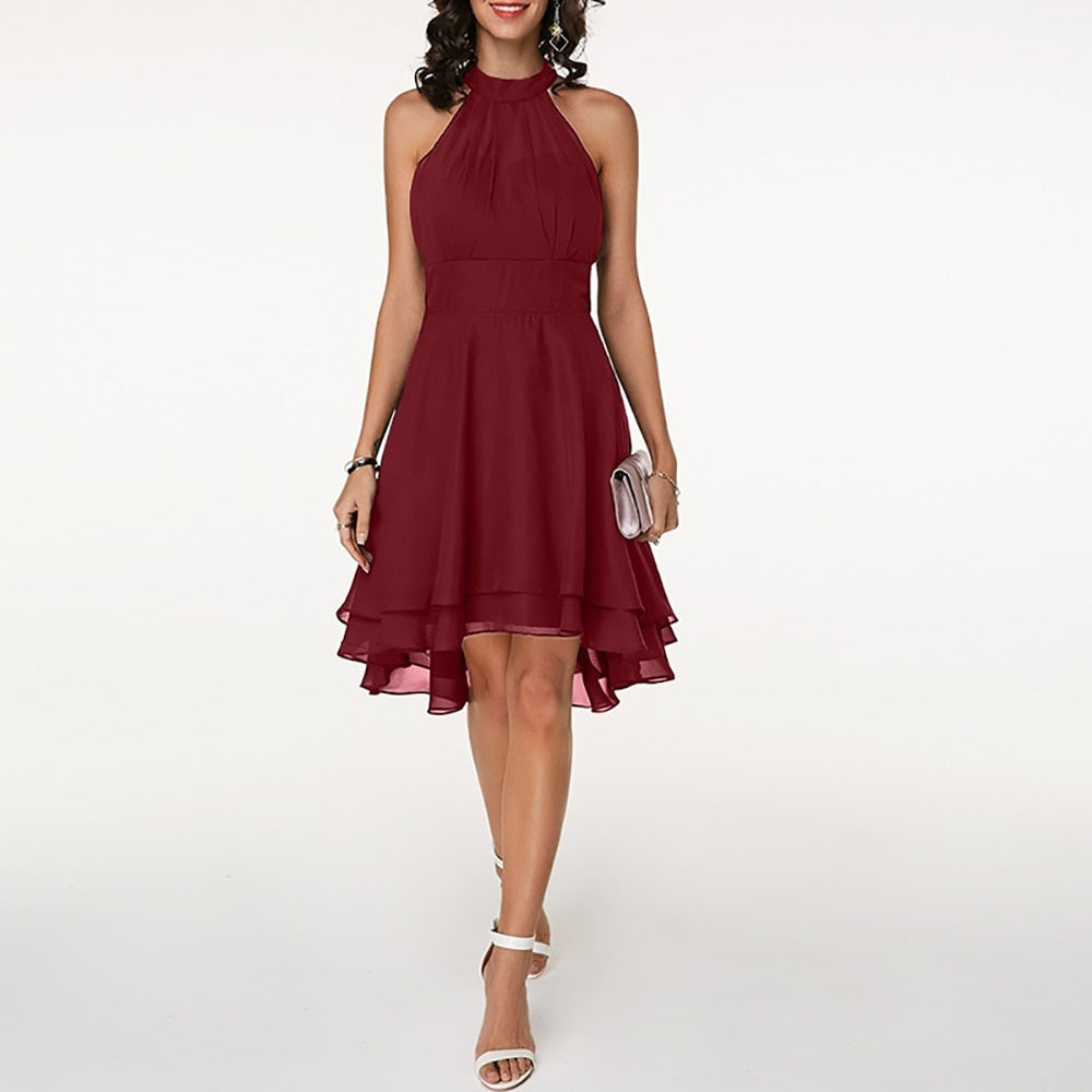 Emma | Vestido corto elegante de mujer con cuello halter y caída fluida