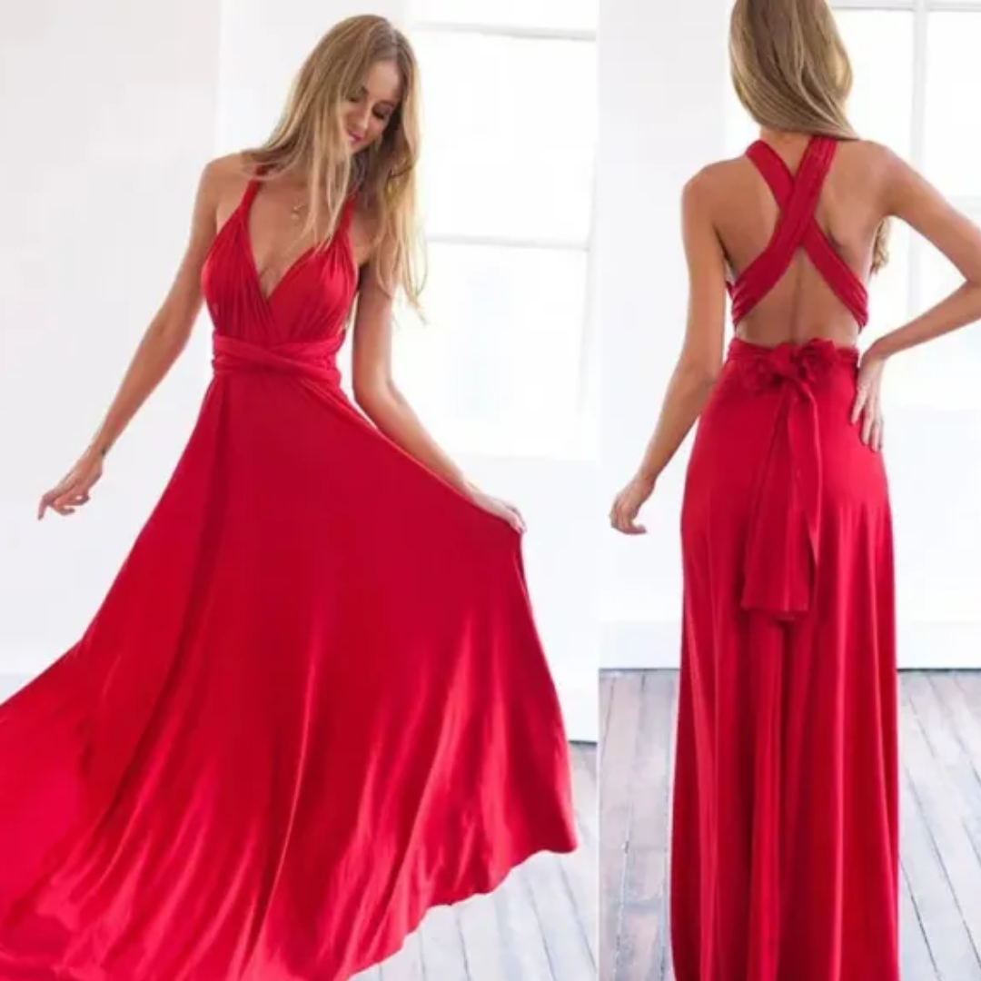 Virella | Vestido largo cruzado con escote halter | Maxi