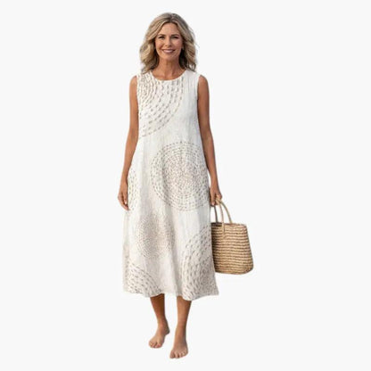 Blanca | Vestido midi para mujer sin mangas con bolsillos