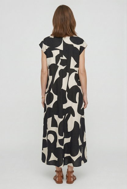 Vestido largo para mujer con estampado abstracto y escote en V