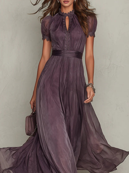 Vestido Largo de Gasa Mujer – Corte Elegante con Encaje