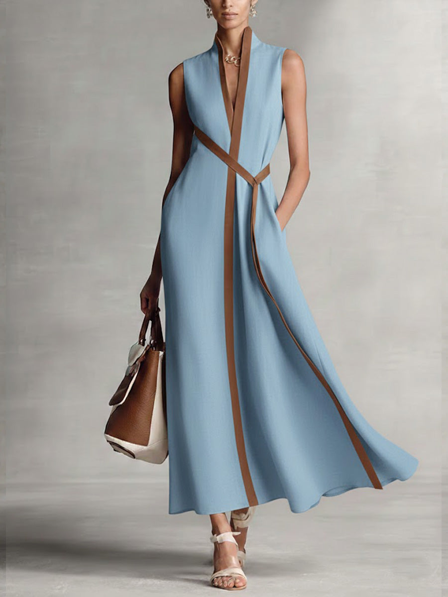 Vestido largo mujer lino sin mangas – vestido fluido elegante verano