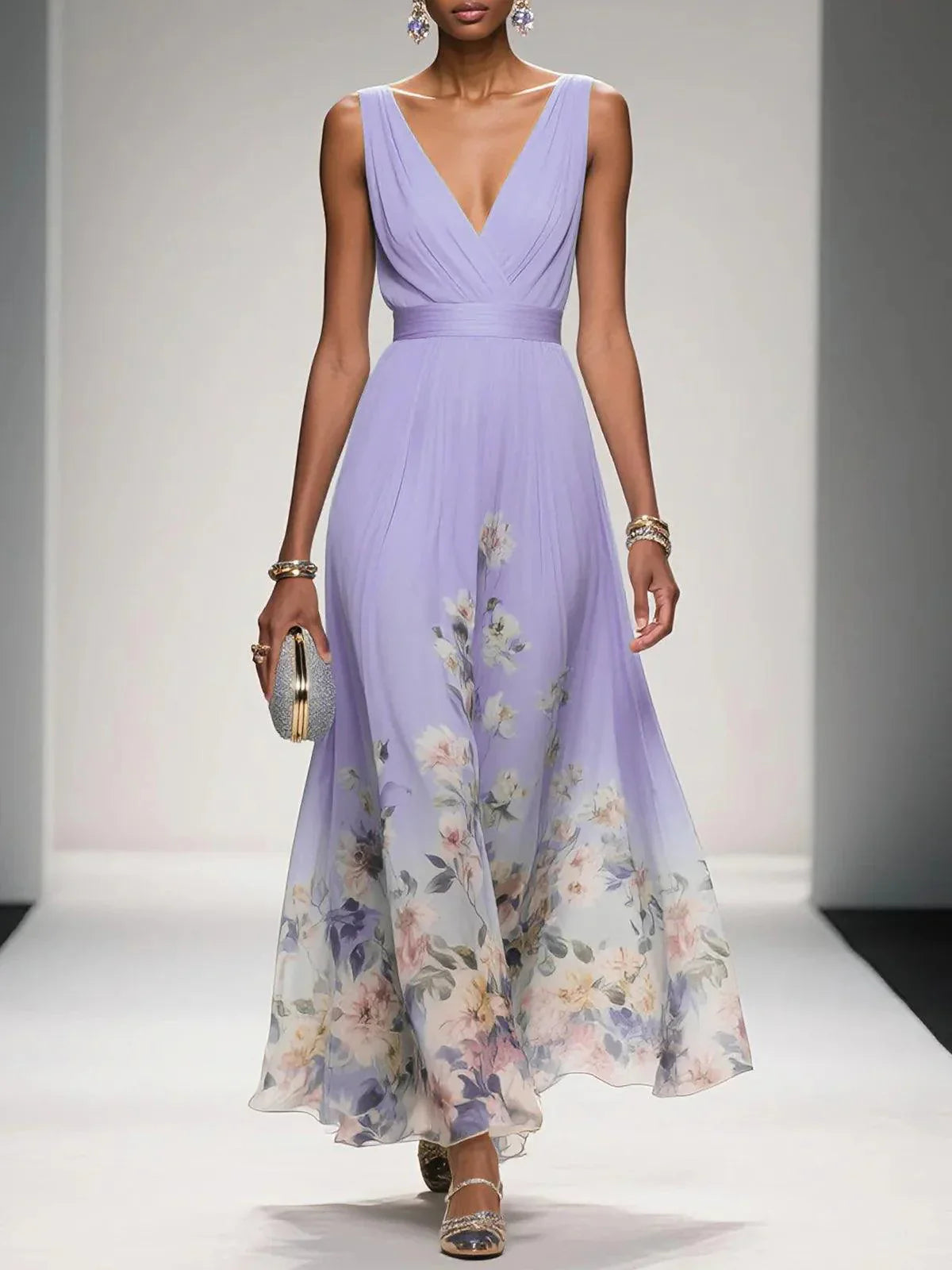 Umara | Vestido maxi de verano en chiffon con estampado floral