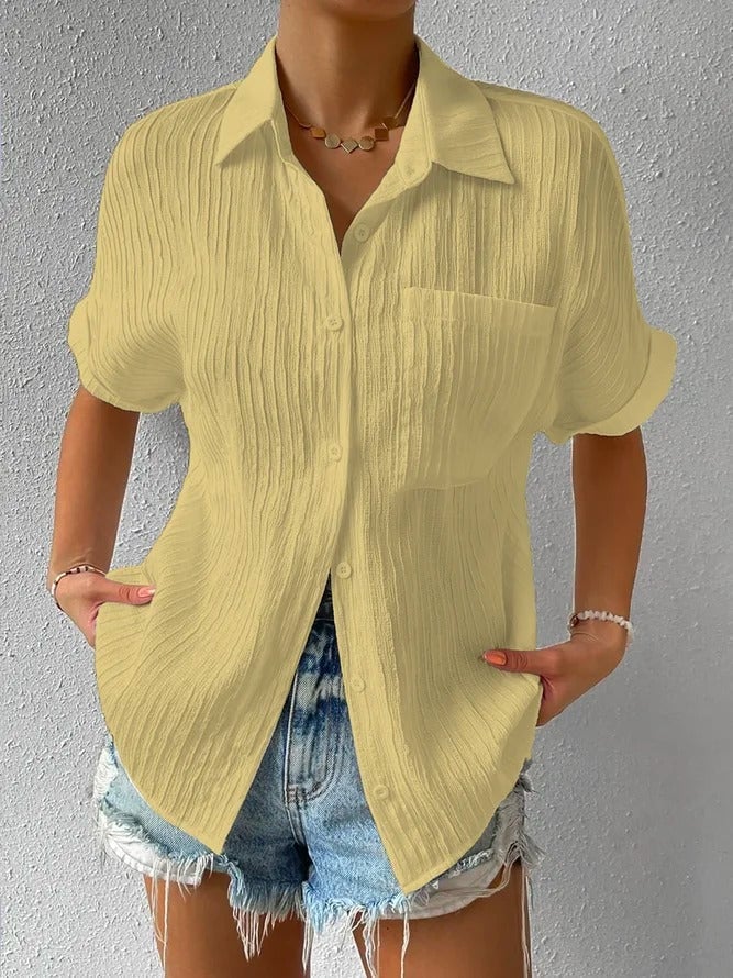 Camisa mujer blanca abotonada casual – ligera y cómoda verano