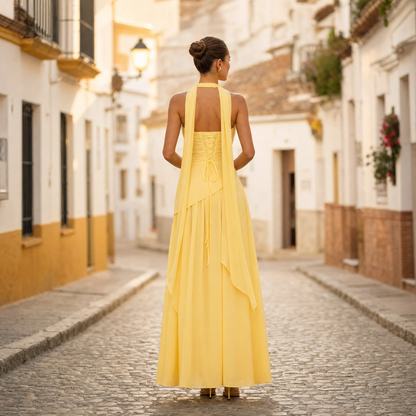 Ella | Vestido maxi asimétrico sin tirantes para mujer