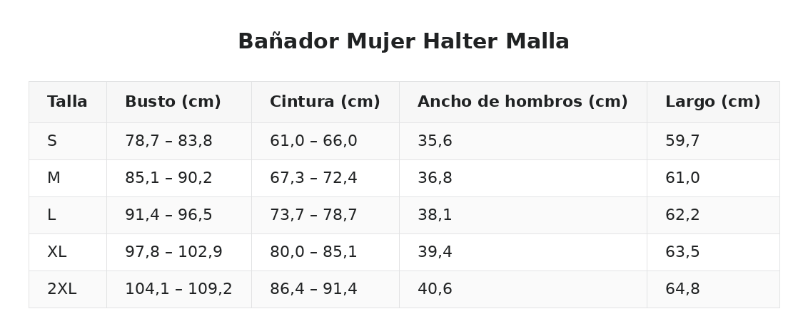 Bañador Mujer Halter Malla — guía de tallas
