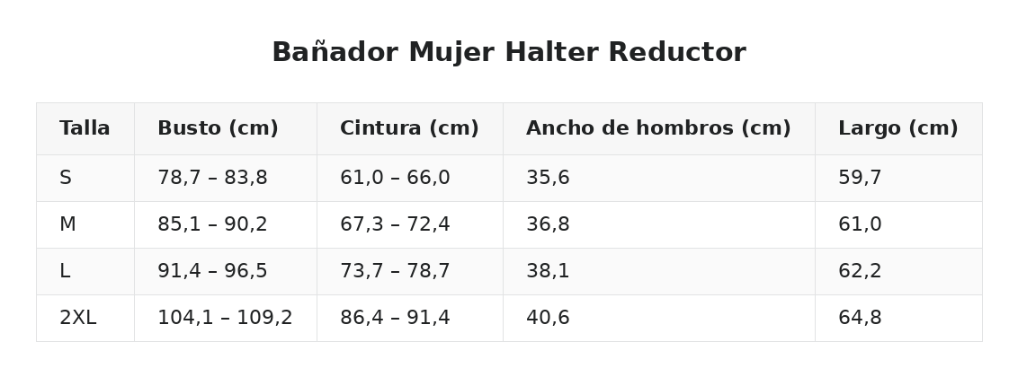 Bañador Mujer Halter Reductor — guía de tallas