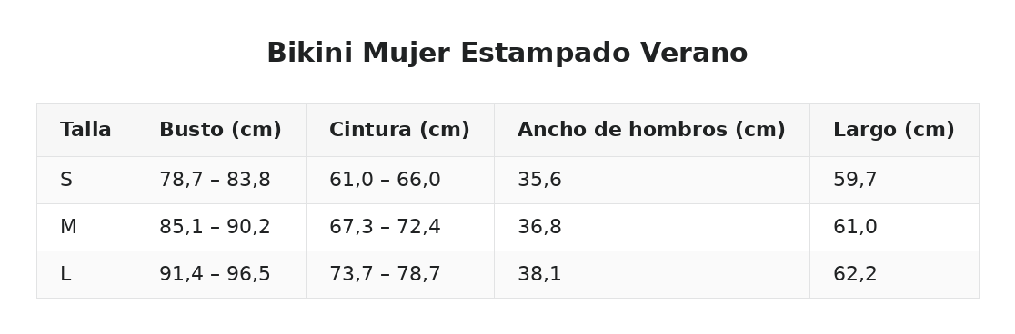 Bikini Mujer Estampado Verano — guía de tallas