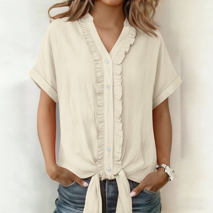 Blusa de Algodón con Cuello en V – Corte Casual Elegante de Verano
