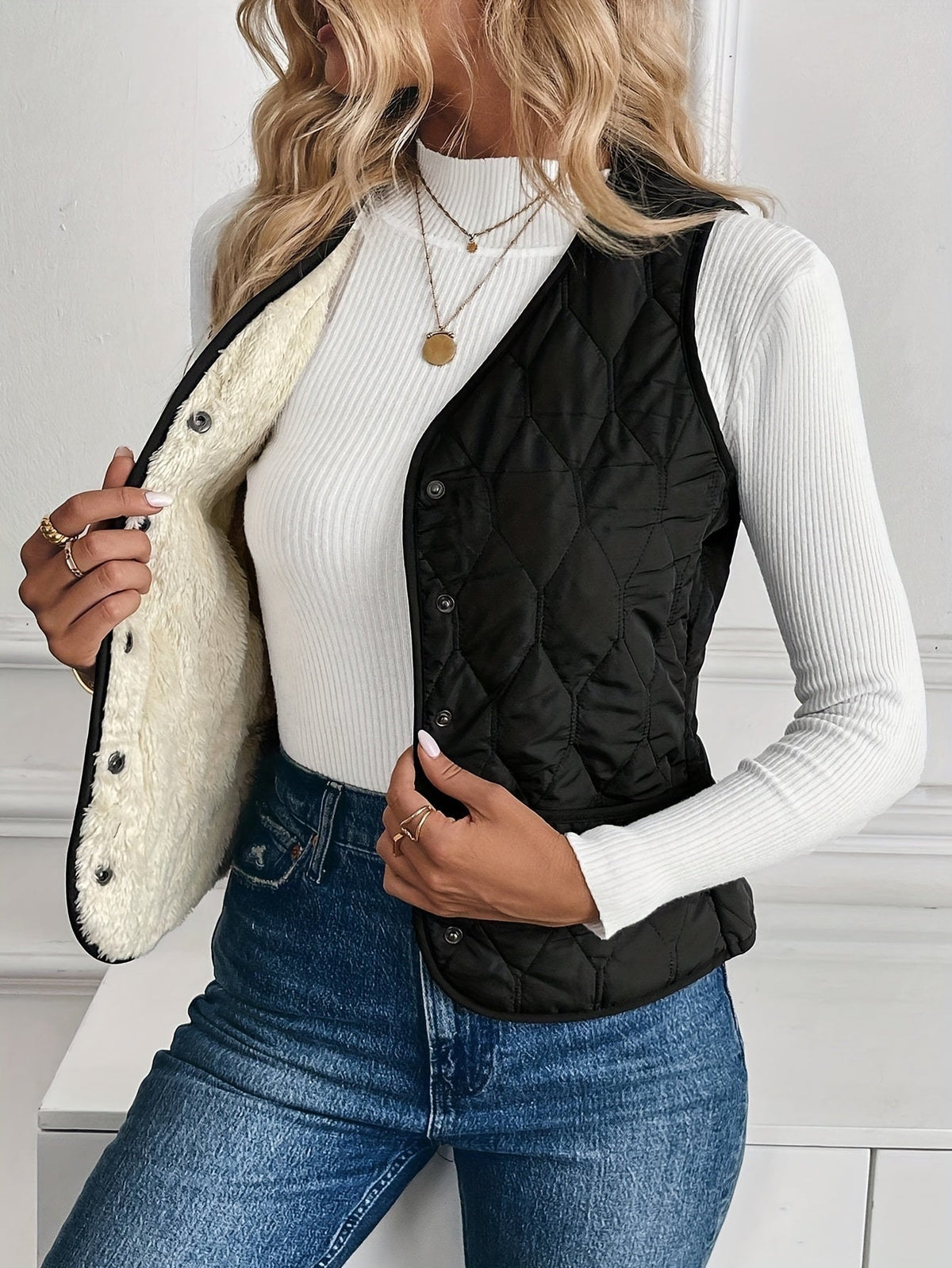 Berta | Chaleco Acolchado Mujer Forro Sherpa Reversible