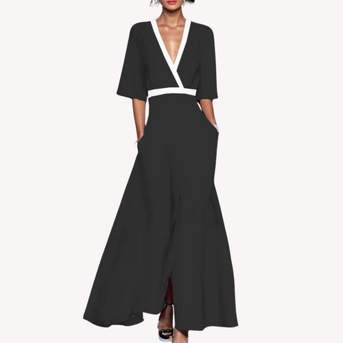 Isabel | Vestido maxi para mujer con escote profundo en V y falda amplia