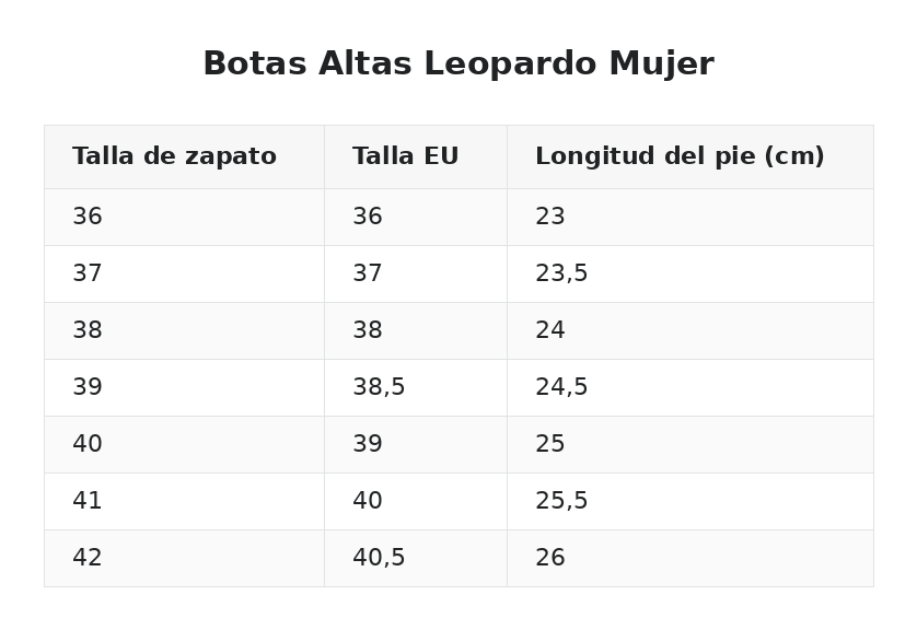 Botas Altas Leopardo Mujer — guía de tallas