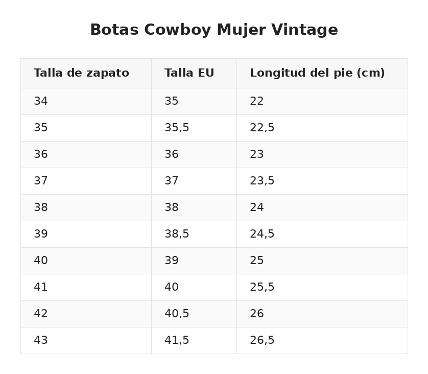 Botas Cowboy Mujer Vintage — guía de tallas
