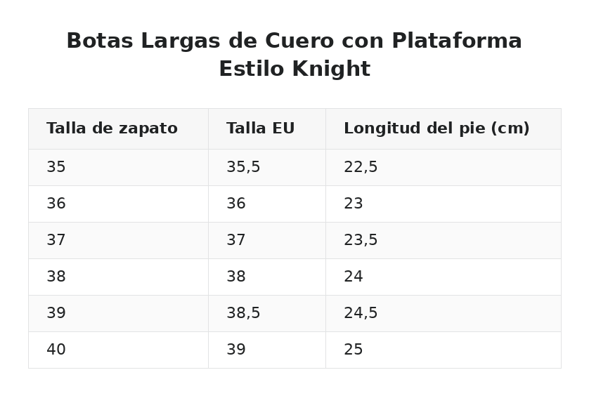 Botas Largas de Cuero con Plataforma Estilo Knight — guía de tallas
