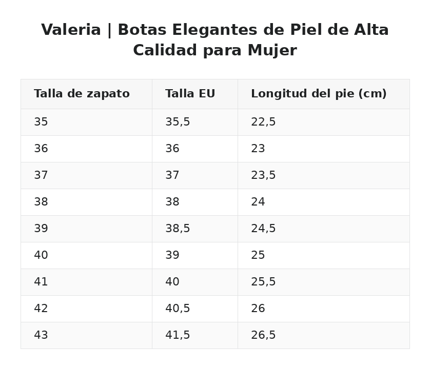 Valeria | Botas Elegantes de Piel de Alta Calidad para Mujer — guía de tallas