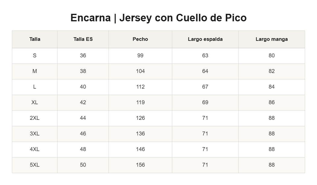 Encarna | Jersey con Cuello de Pico — guía de tallas