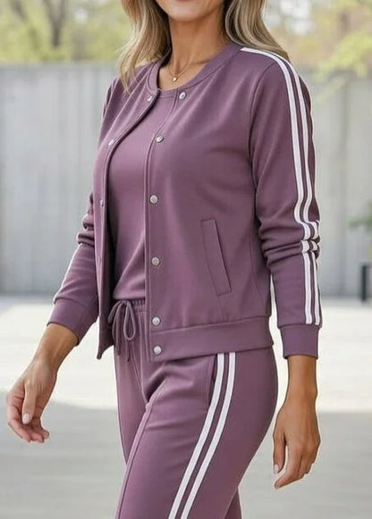 Conjunto mujer 3 piezas sport chic – chaqueta pantalón rayas elegantes