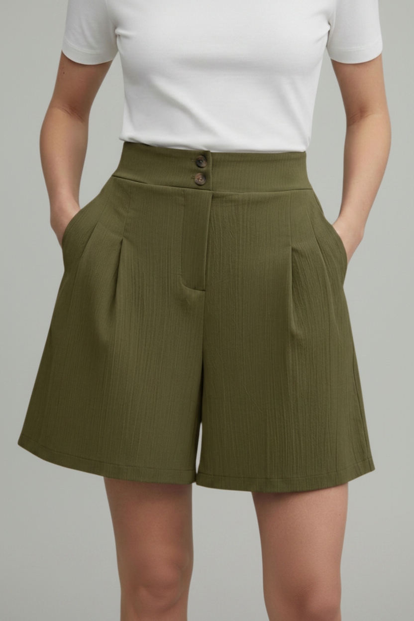 Stephanie | Pantalón corto casual con fila de botones y trabillas para cinturón