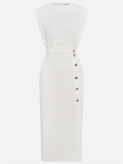 Beatriz | Vestido midi para mujer con botones y abertura frontal