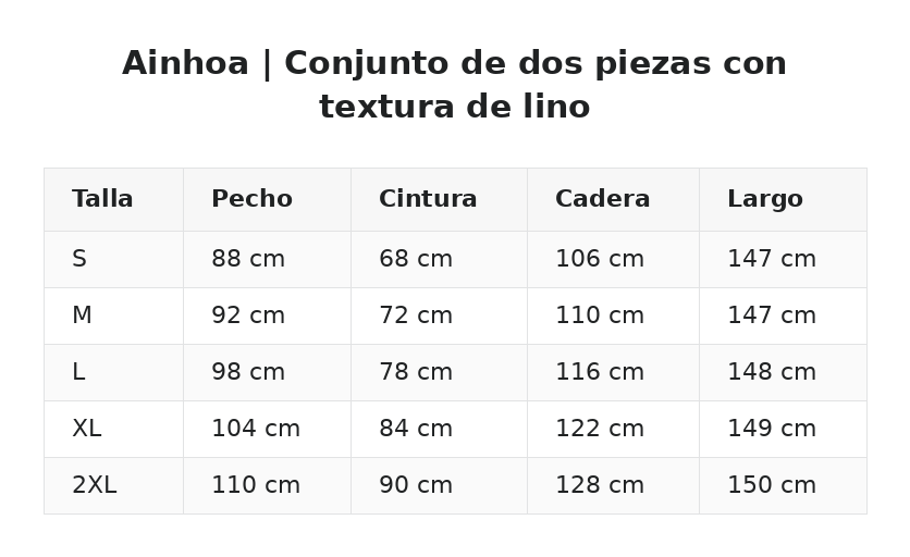 Ainhoa | Conjunto de dos piezas con textura de lino — guía de tallas