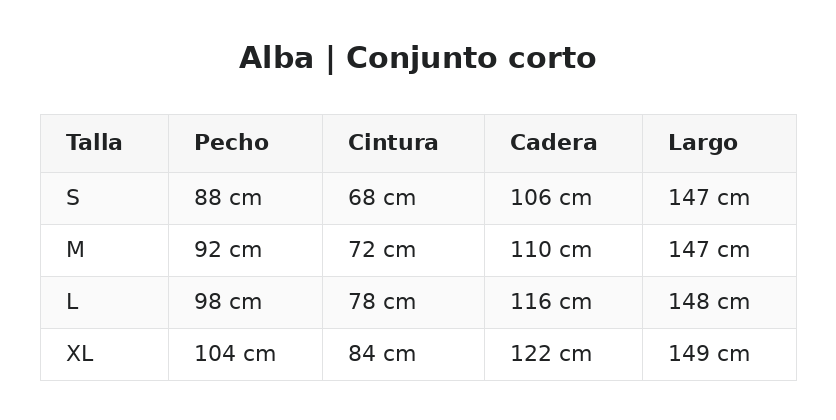 Alba | Conjunto corto — guía de tallas