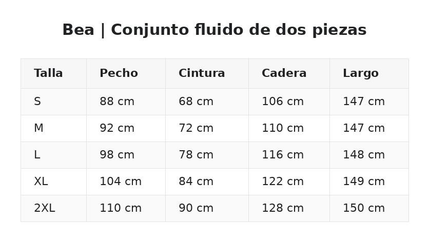 Bea | Conjunto fluido de dos piezas — guía de tallas