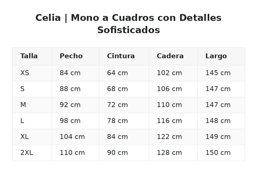 Celia | Mono a Cuadros con Detalles Sofisticados — guía de tallas