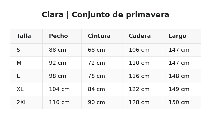 Clara | Conjunto de primavera — guía de tallas