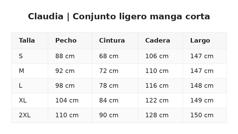 Claudia | Conjunto ligero manga corta — guía de tallas