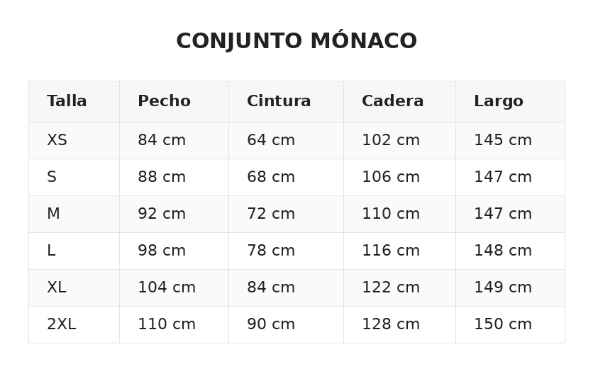CONJUNTO MÓNACO — guía de tallas