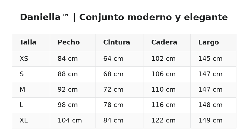 Daniella™ | Conjunto moderno y elegante — guía de tallas