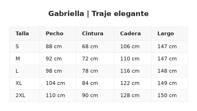 Gabriella | Traje elegante — guía de tallas