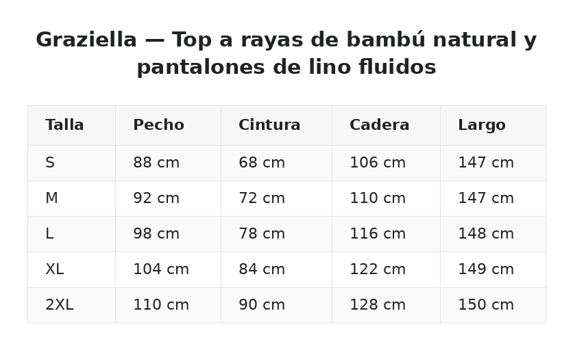 Graziella — Top a rayas de bambú natural y pantalones de lino fluidos — guía de tallas