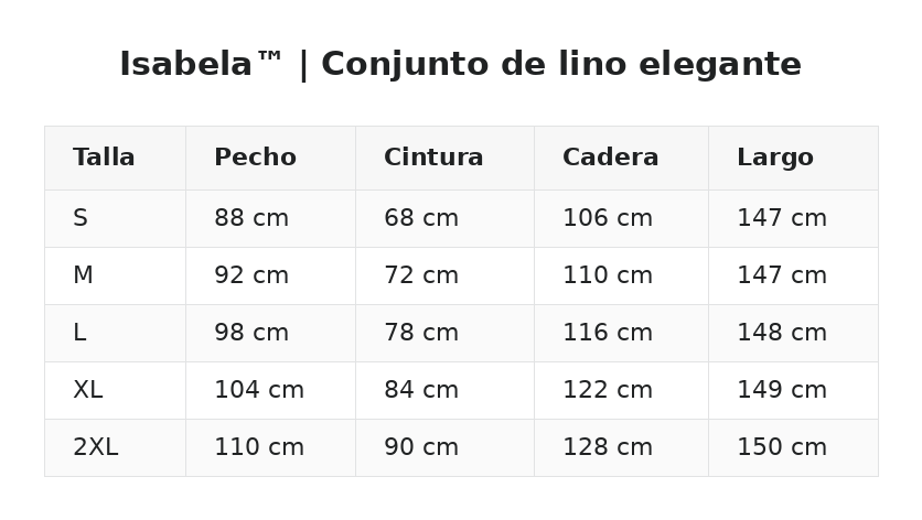Isabela™ | Conjunto de lino elegante — guía de tallas