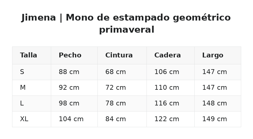 Jimena | Mono de estampado geométrico primaveral — guía de tallas