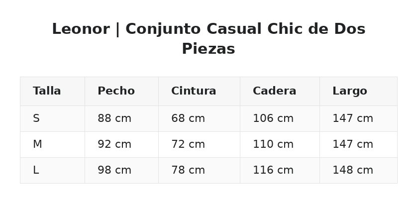 Leonor | Conjunto Casual Chic de Dos Piezas — guía de tallas