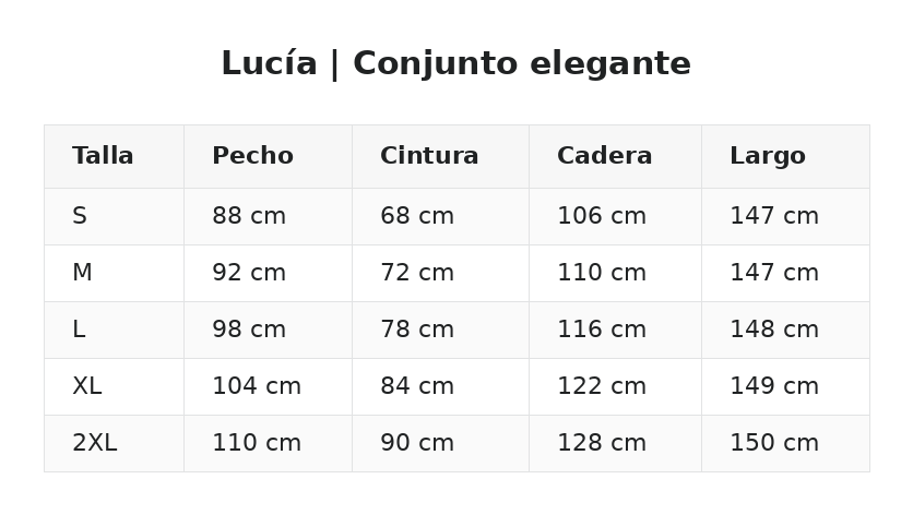 Lucía | Conjunto elegante — guía de tallas