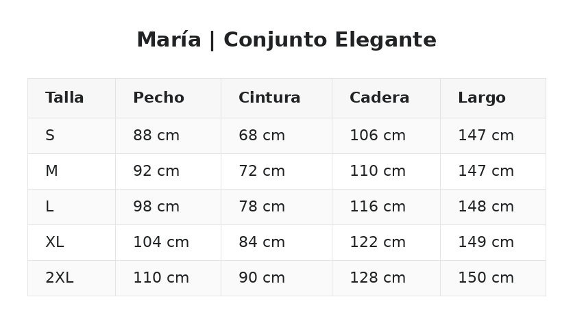 María | Conjunto Elegante — guía de tallas