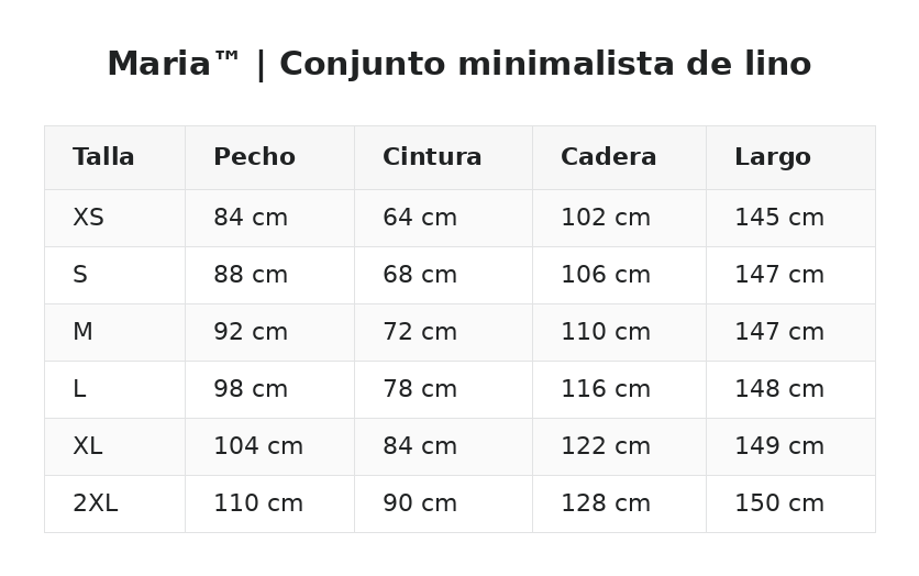 Maria™ | Conjunto minimalista de lino — guía de tallas